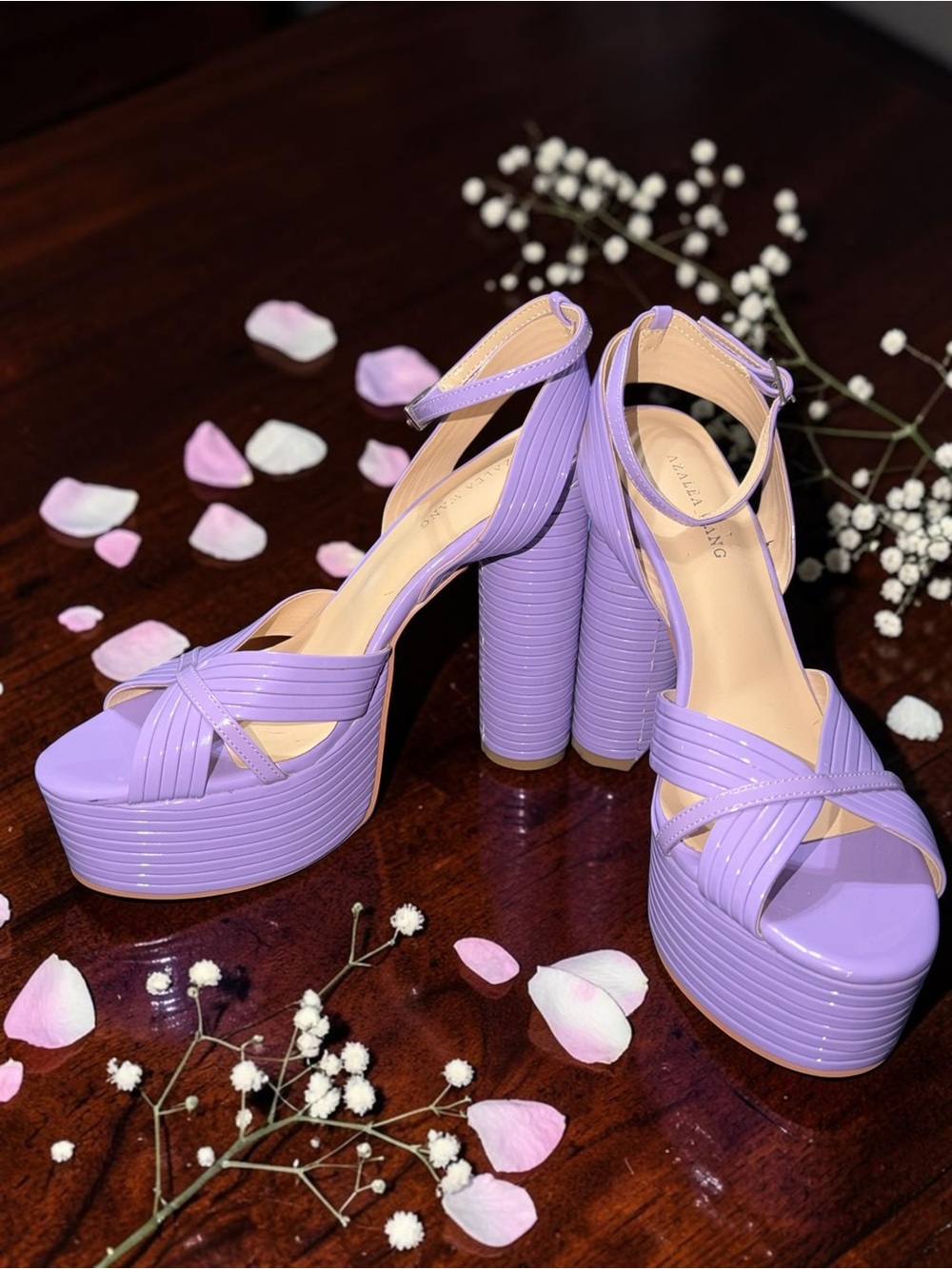 Azaela Wang NWOT Platform Sandals in Lavender Purple with Ankle Strap - Picture 2 of 6